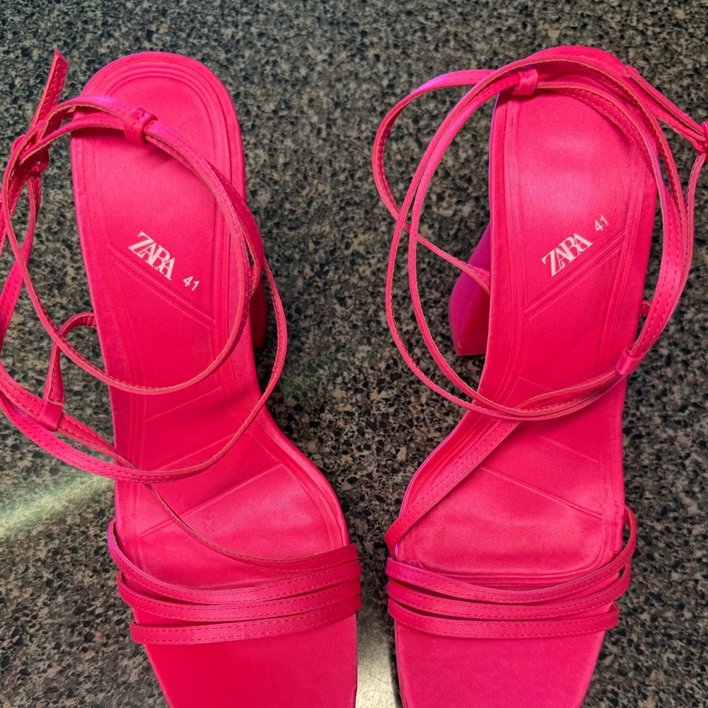 “ZARA” Satin Strappy Wraparound Platform Sandal Heels - Picture 8 of 16